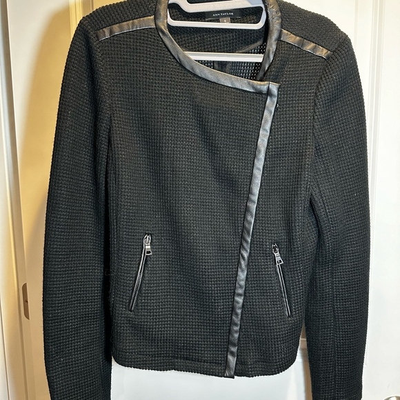 Ann Taylor Black Jacket with Faux Leather Trim - Picture 1 of 6